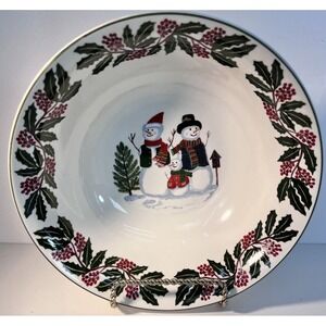 GEi Design Snowman Family Holly Berry Christmas (4) 7"‎ Bowls and (4) 6" Saucers